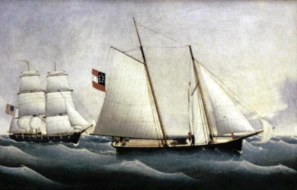 Civil War, Confederate Blockade Runner Andunion Man-O-War   